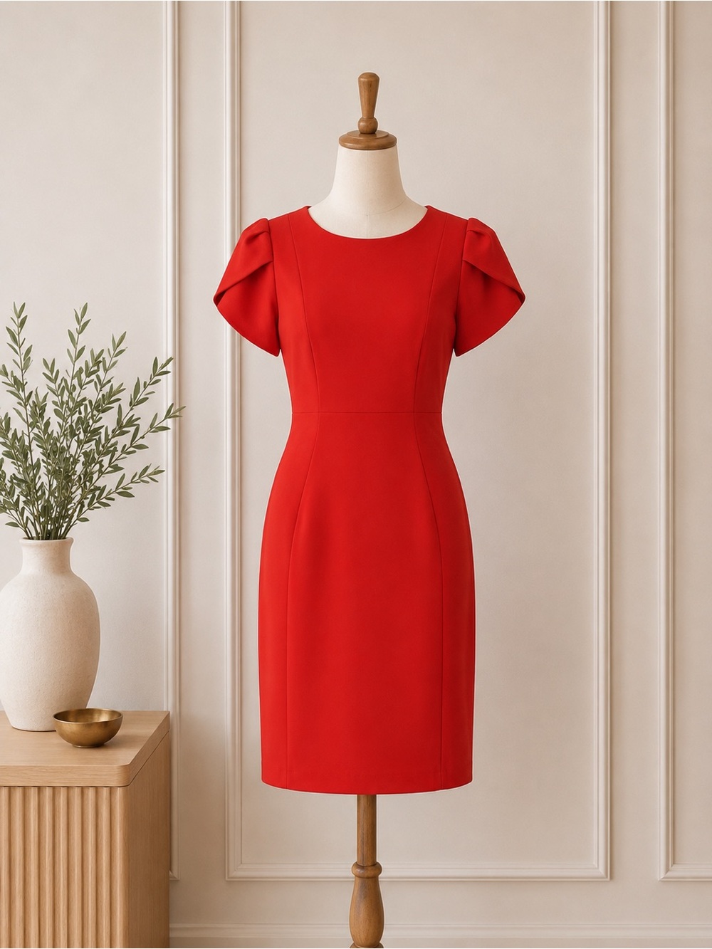 Calvin Klein NWT Red/Orange Tulip Sleeve Sheath Dress Size 10 Career Cocktail